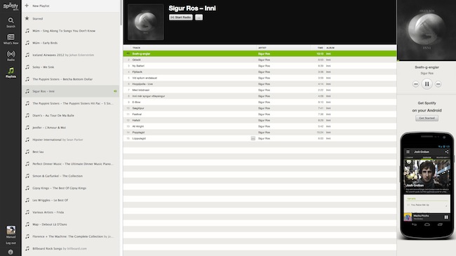 Capture d'écran de la page d'accueil de Spotify sur ordinateur