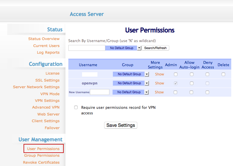 OPENVPN access Server. OPENVPN-admin. Server status UI. Group permissions