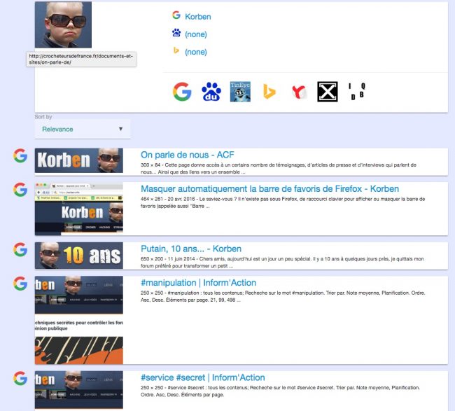 Capture d'écran de l'interface de l'extension Chrome pour la recherche d'images
