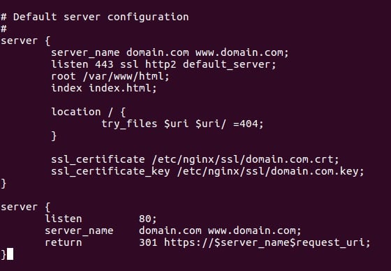 Capture d'écran de l'interface de configuration de Nginx pour activer HTTP2