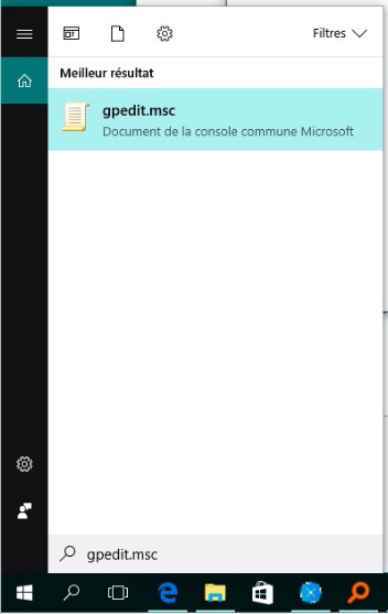 Capture d'écran de la barre de recherche Windows