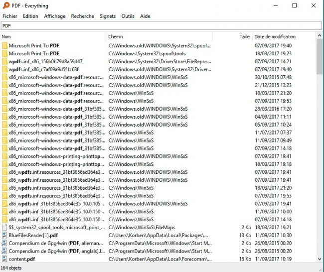 Capture d'écran de la configuration de l'indexation dans Windows