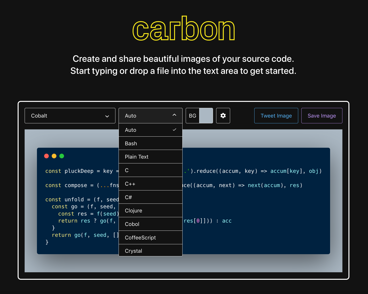 Image illustrant l'utilisation de Carbon pour partager du code source avec des couleurs personnalisées