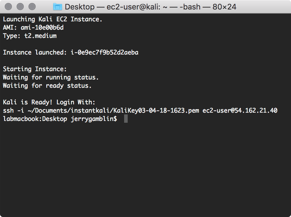 Capture d'écran du processus d'installation de Kali Linux sur une instance AWS
