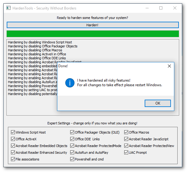 Désactiver les fonctionnalités à risque de Windows avec Hardentools