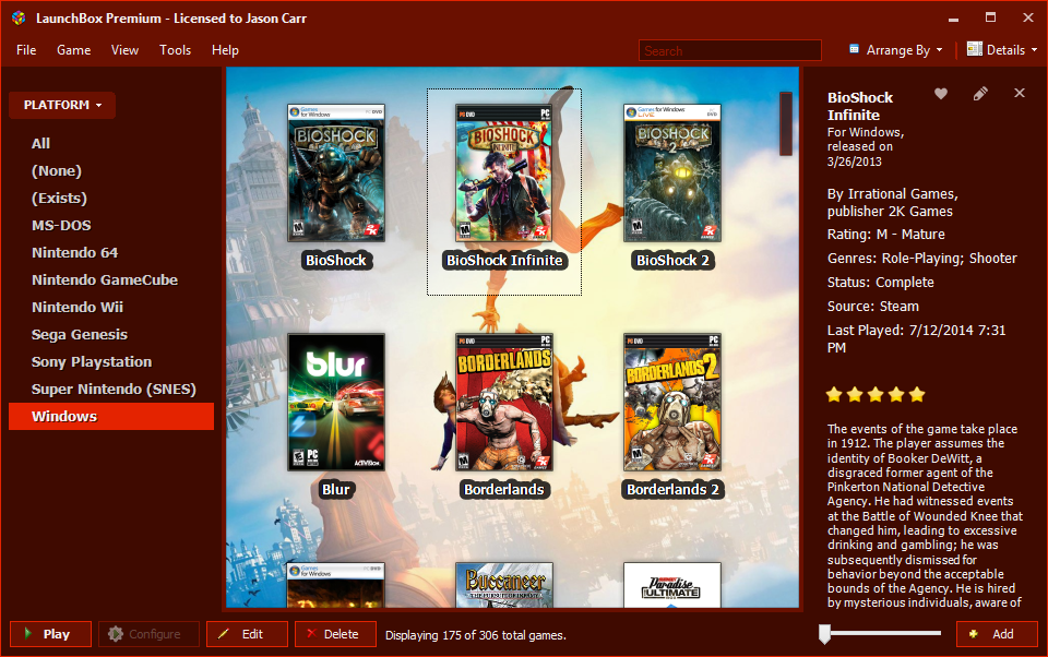 Capture d'écran d'un utilisateur organisant sa collection de jeux vidéos sur PC