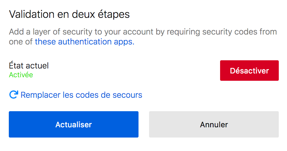 Icône de sécurité indiquant l'activation de la double authentification sur un compte Firefox