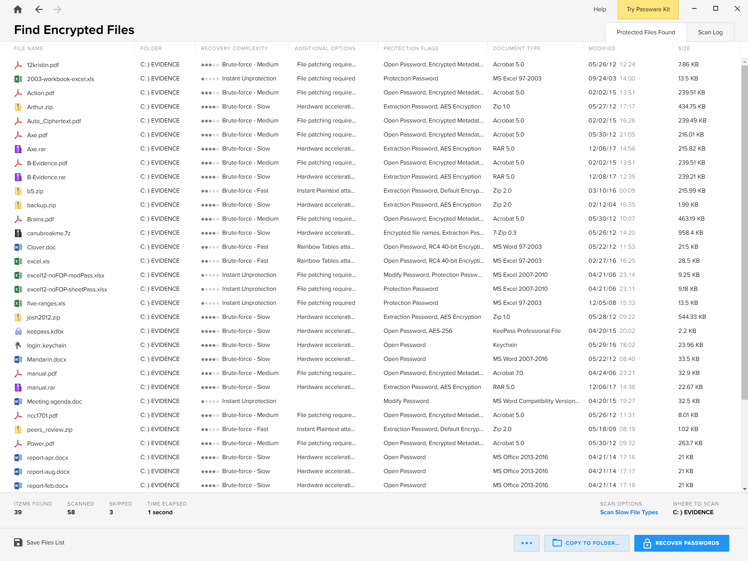 Capture d'écran de l'interface du logiciel de récupération de fichiers chiffrés