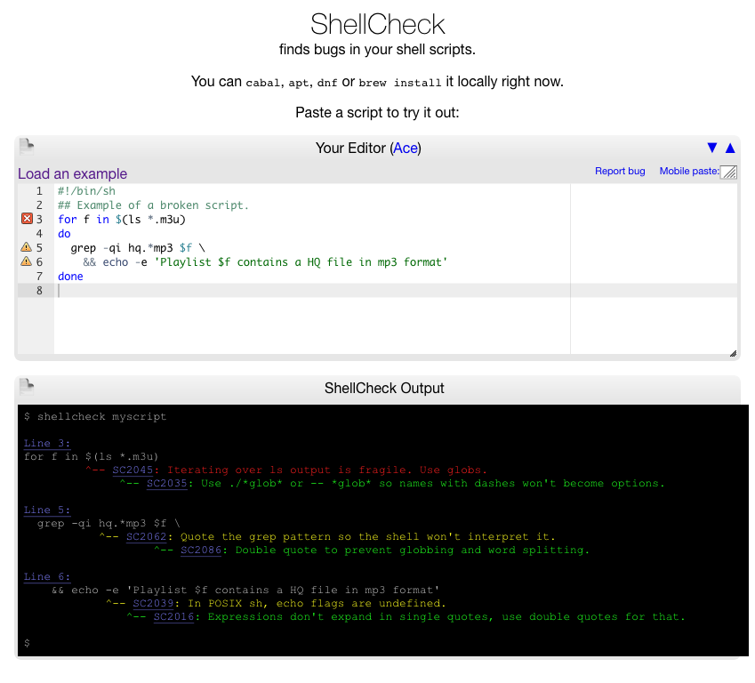 Exemple de script Shell amélioré avec ShellCheck