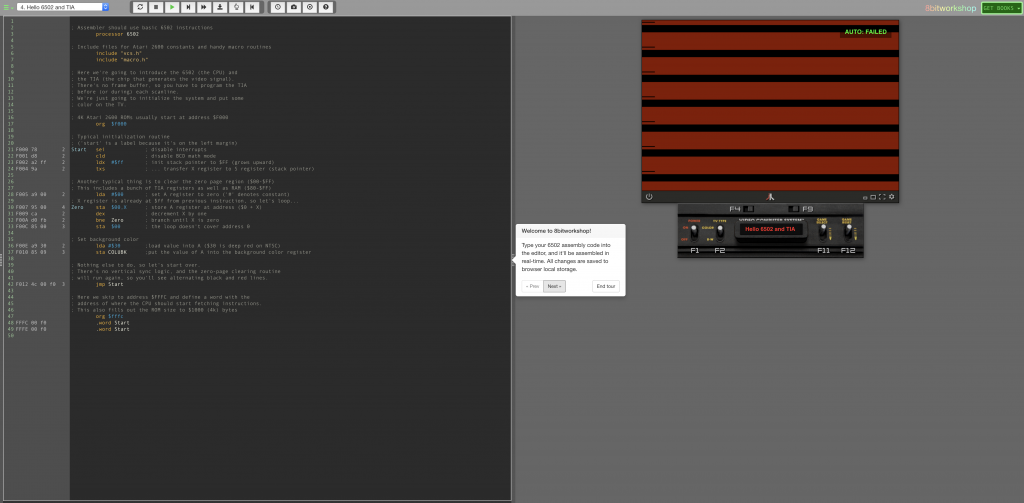 Capture d'écran de l'IDE en ligne pour la programmation 8bit