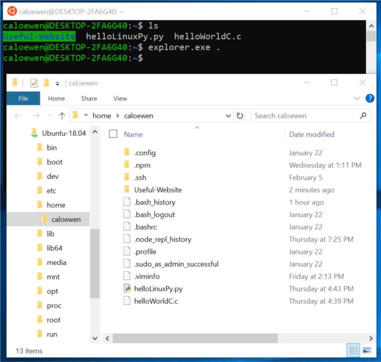 Capture d'écran de l'interface utilisateur de l'explorateur de fichiers de Windows montrant des fichiers WSL accessibles
