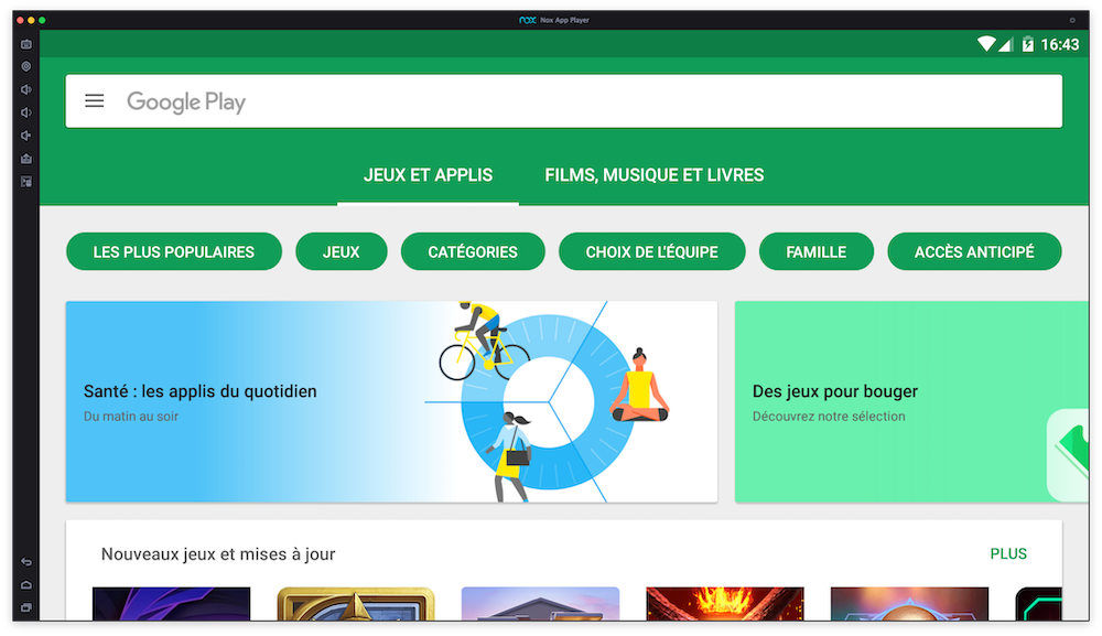 Logo de NoxPlayer avec le texte 'Jouez à vos jeux Android sous macOSX et Windows'