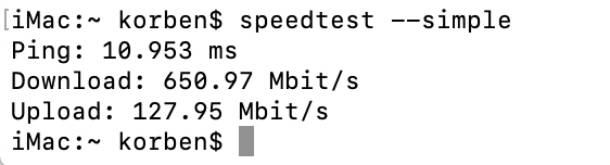 Capture d'écran d'une commande pour mesurer le débit Internet en utilisant le protocole UDP