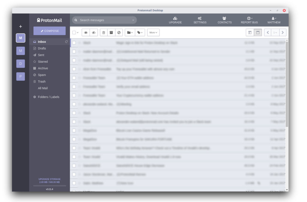 Capture d'écran de l'interface du wrapper de gestion de comptes Protonmail