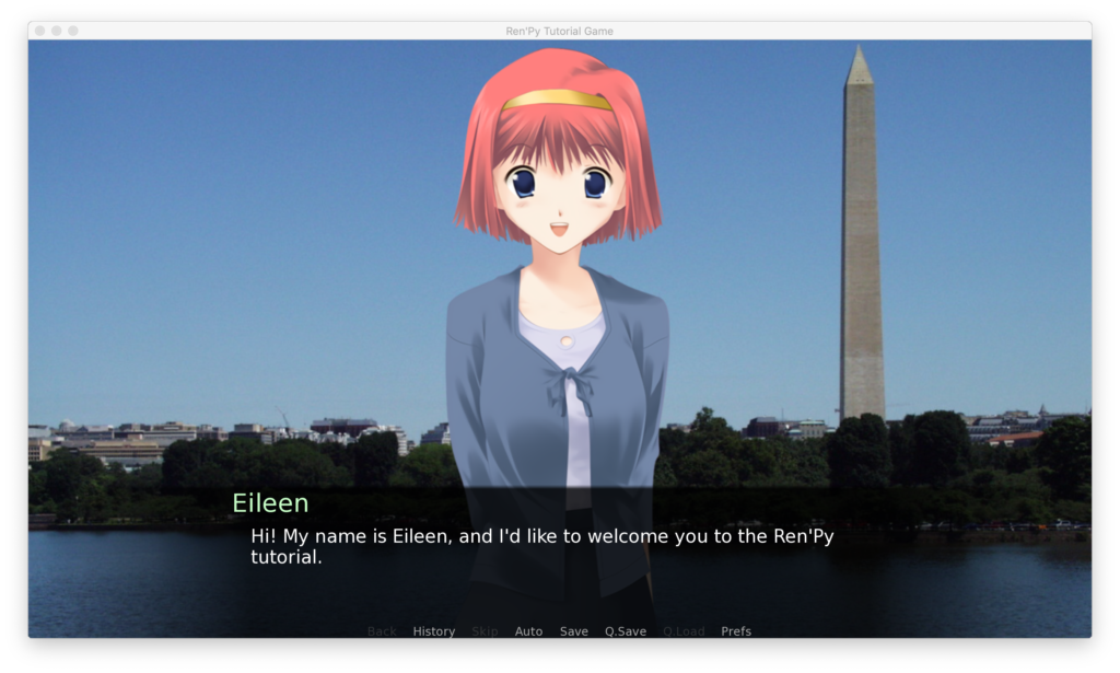 Capture d'écran de l'interface de Ren'Py pour créer des scènes