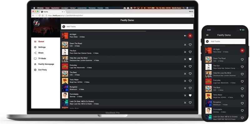 Capture d'écran d'une application de streaming de musique alternative en train de jouer une chanson