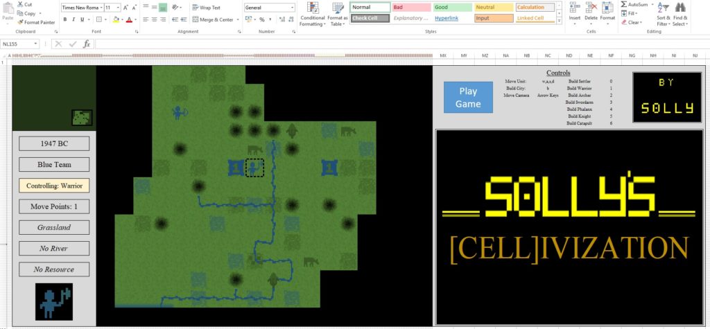 Capture d'écran du jeu CELLivization dans Excel