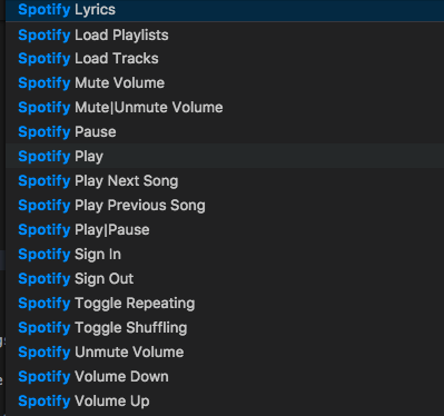 Capture d'écran de l'extension Spotify pour Visual Studio Code permettant de contrôler la lecture de musique