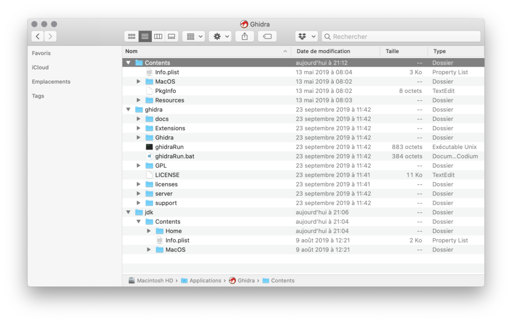 Capture d'écran du launcher Ghidra pour macOS