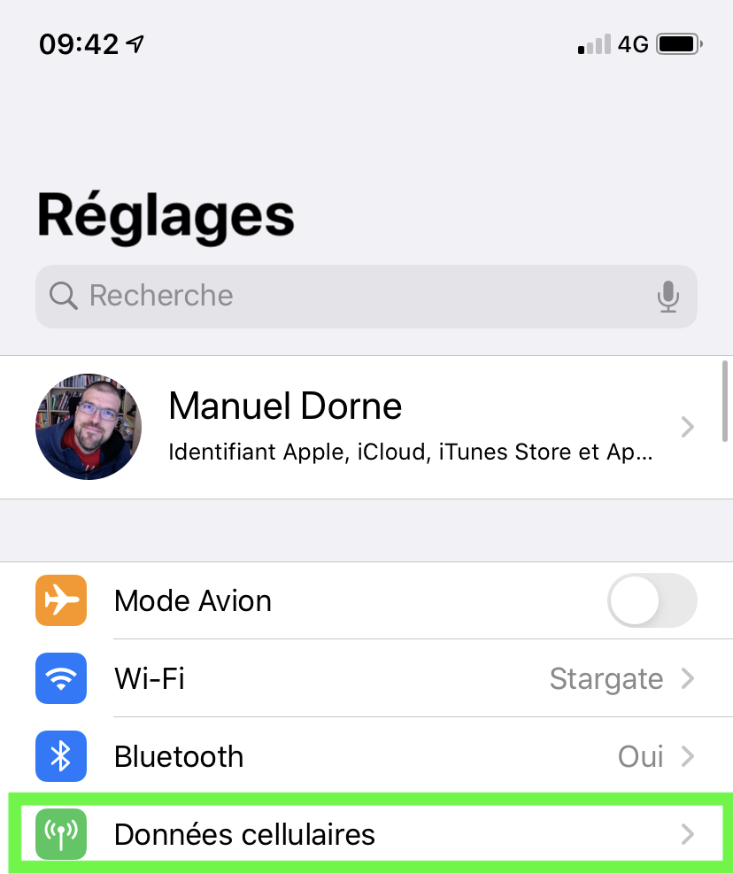 Capture d'écran de l'option Faibles Données dans les paramètres de l'iPhone