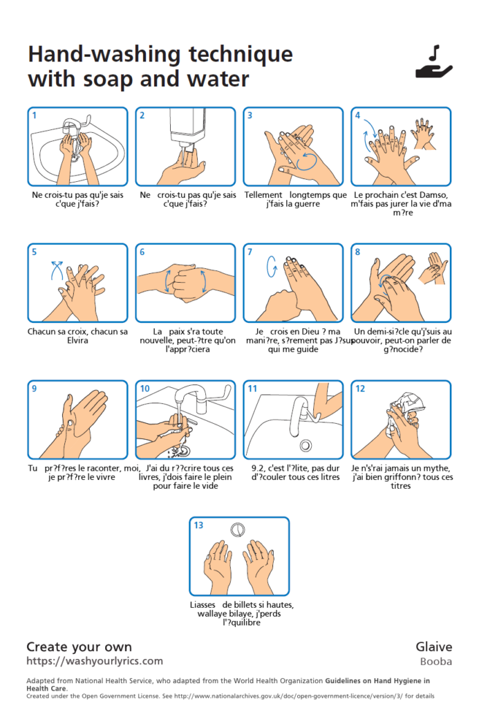 Schéma montrant les différentes étapes pour se laver les mains efficacement
