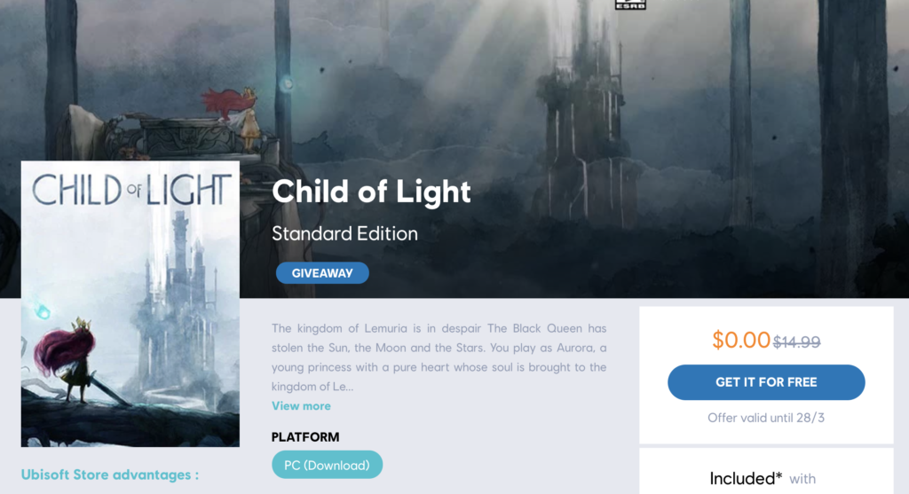Logo de Child of Light, jeu vidéo en téléchargement gratuit d'Ubisoft