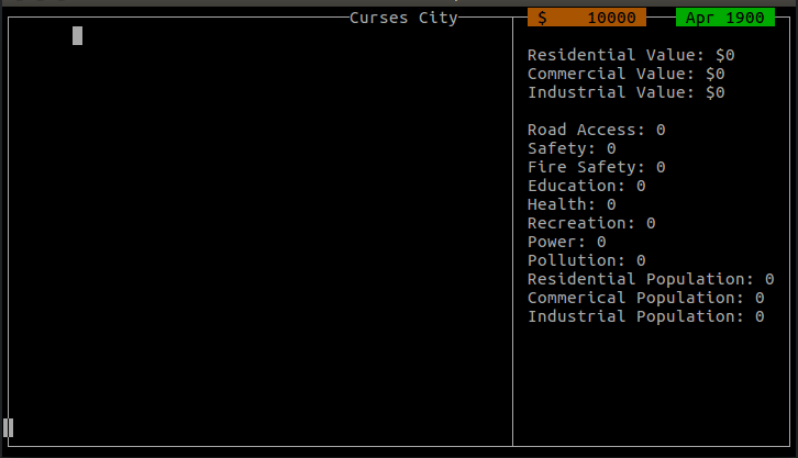 Capture d'écran du menu principal de Curses City