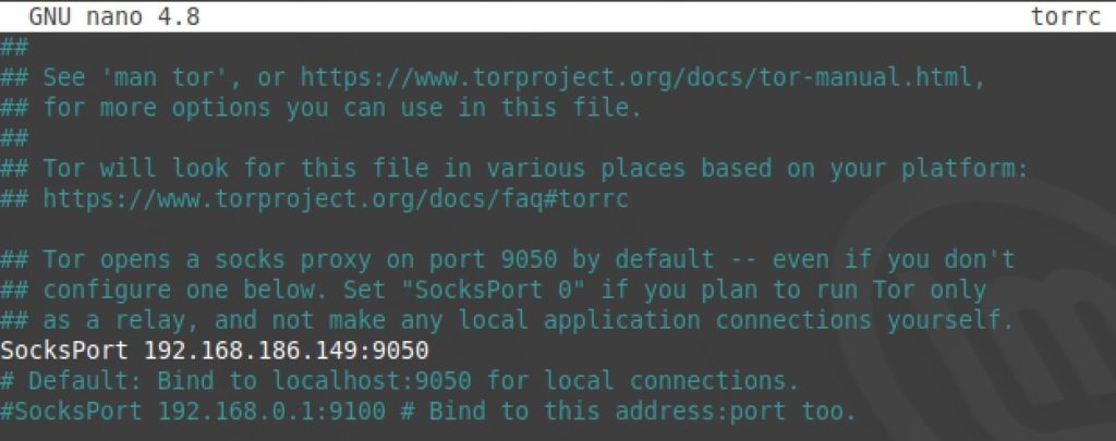 Capture d'écran de l'interface de configuration du proxy TOR