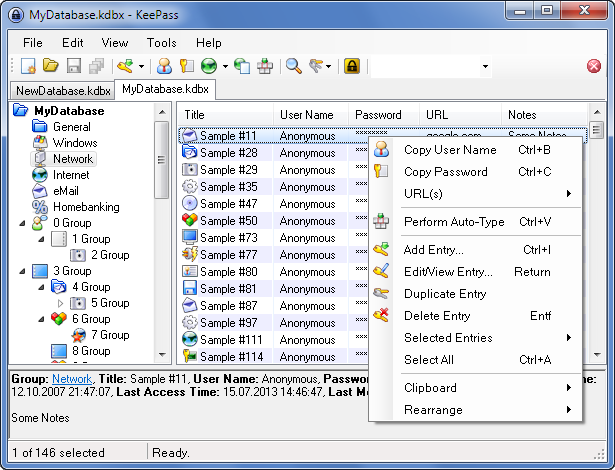 Capture d'écran de l'interface de KeePass