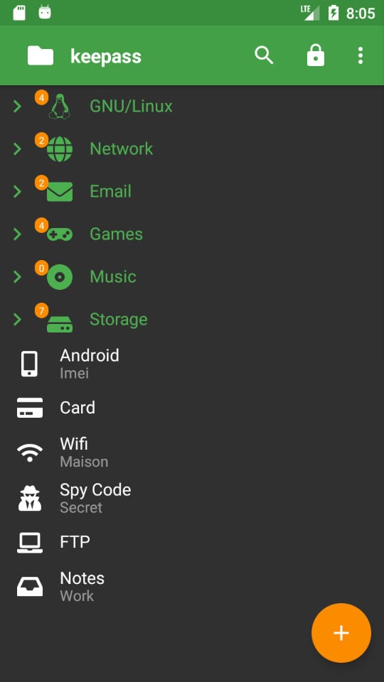 Capture d'écran du menu principal de KeePass