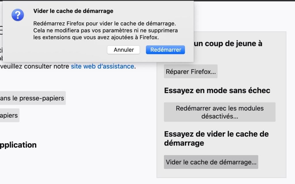 Capture d'écran de la page de support de Firefox
