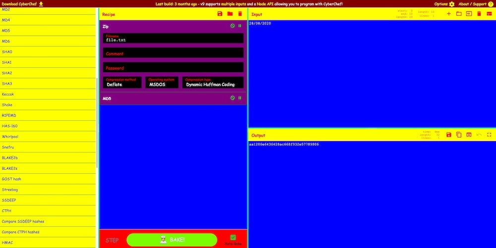 Capture d'écran de l'interface de CyberChef pour le décryptage de messages