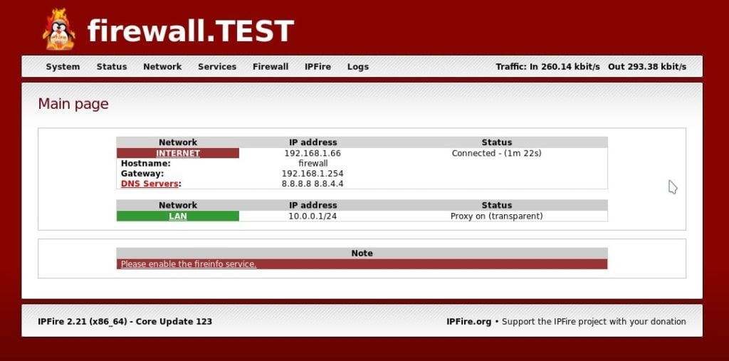 Capture d'écran de la configuration du firewall dans IPFire