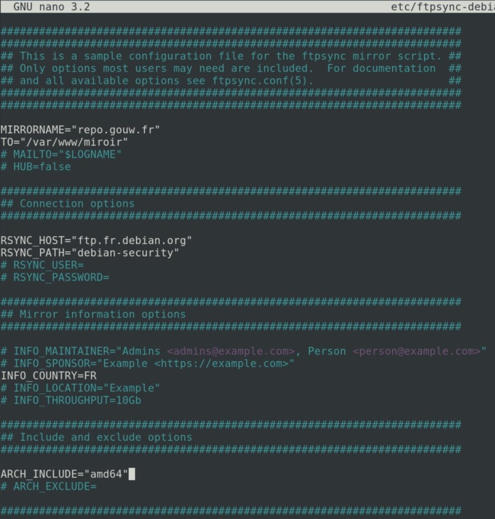 Capture d'écran de l'installation d'un serveur FTP pour le dépôt miroir Debian