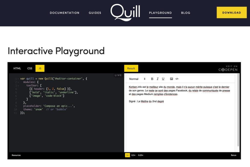 Capture d'écran de l'interface de Quill