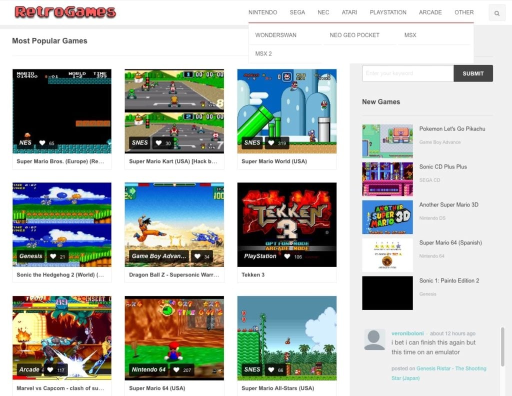 Capture d'écran du jeu Super Mario Bros jouable en ligne sur RetroGames