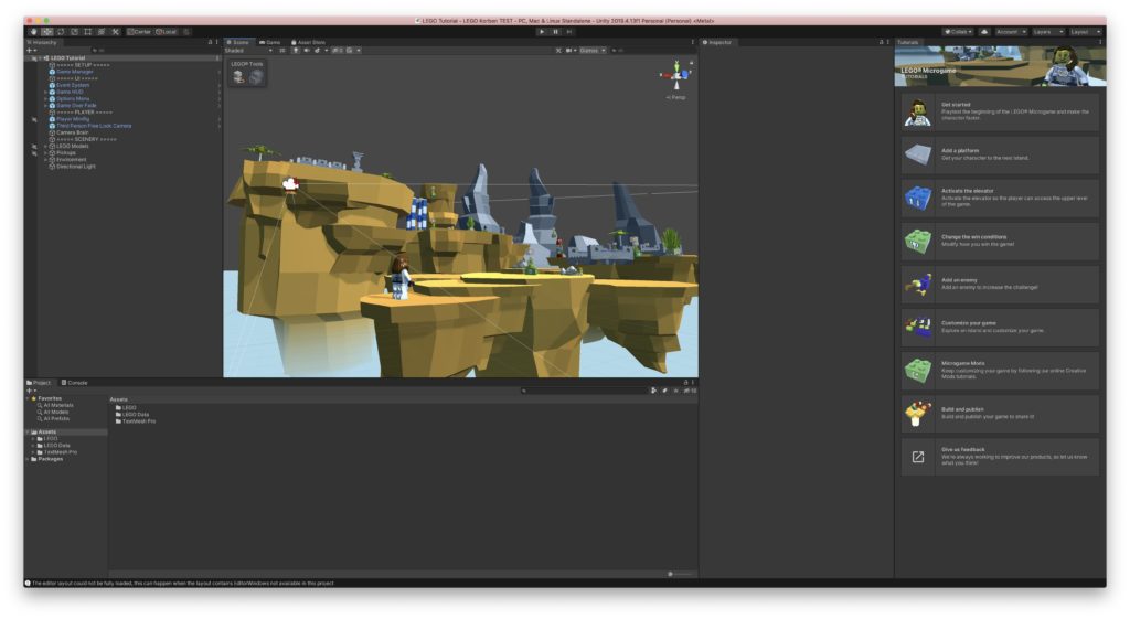 Capture d'écran d'un personnage LEGO en train d'être créé dans Unity 3D