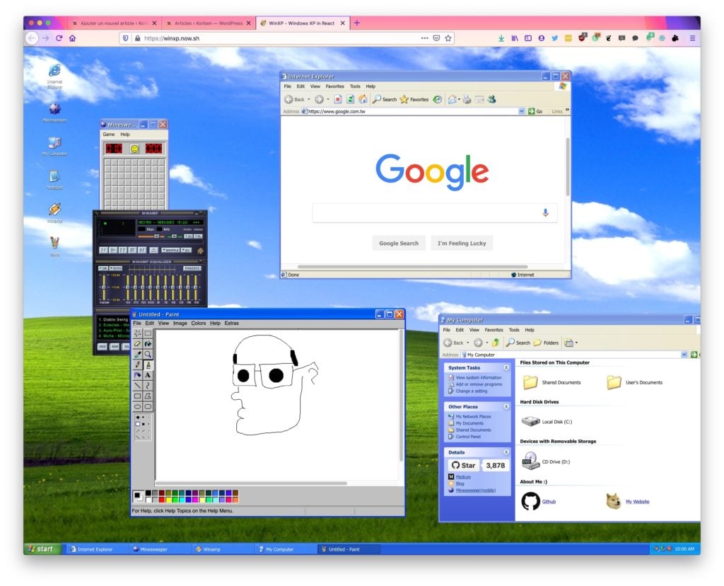 Capture d'écran de Windows XP avec le fond d'écran du paysage verdoyant