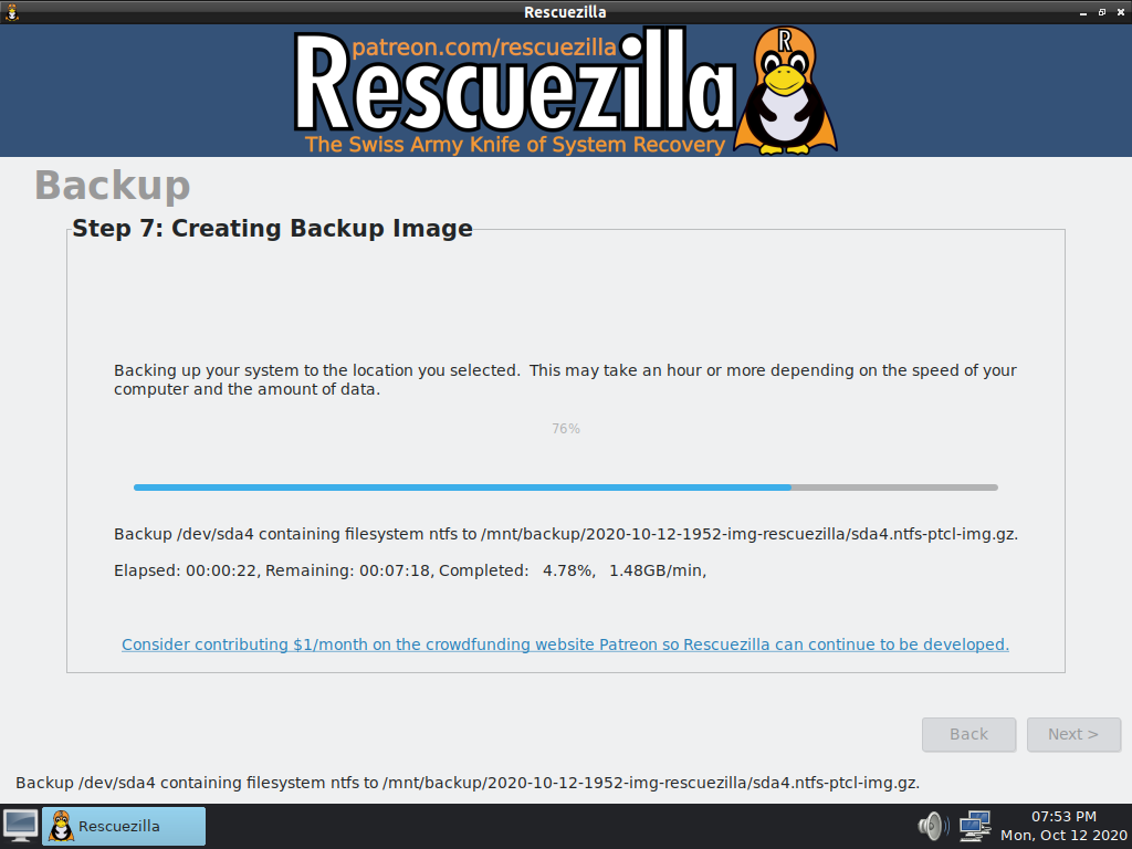 Image montrant le processus de clonage d'un disque dur avec Rescuezilla