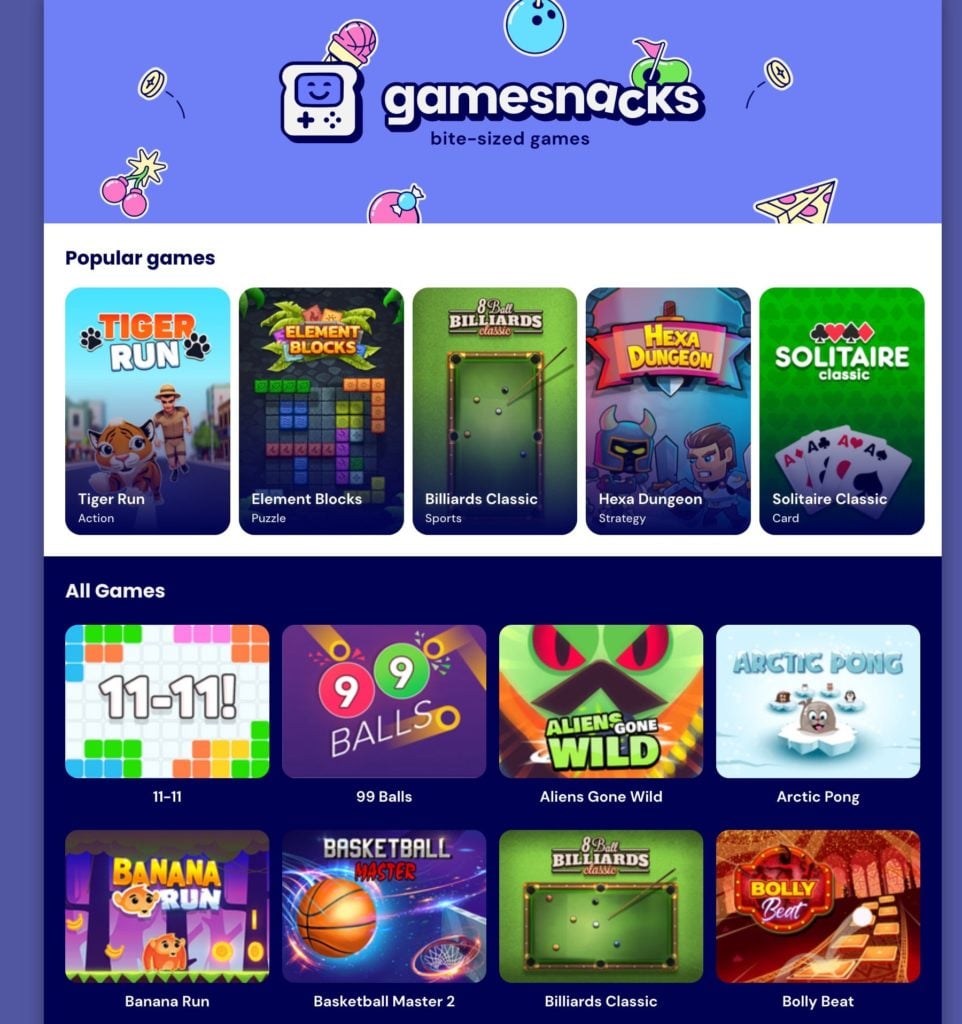Capture d'écran du jeu Gamesnacks Bubble Woods avec des bulles colorées en mouvement