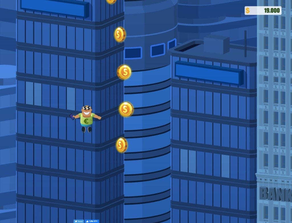 Capture d'écran d'un autre jeu FRVR où le joueur doit faire rebondir une balle sur des plateformes