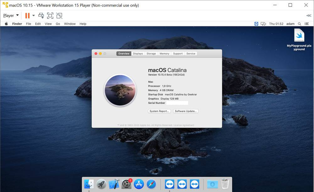 Capture d'écran de l'installation de MacOS dans VMWare