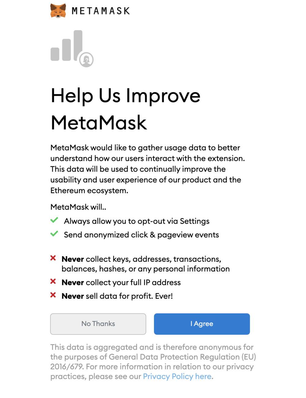 Création d'un nouveau compte Metamask
