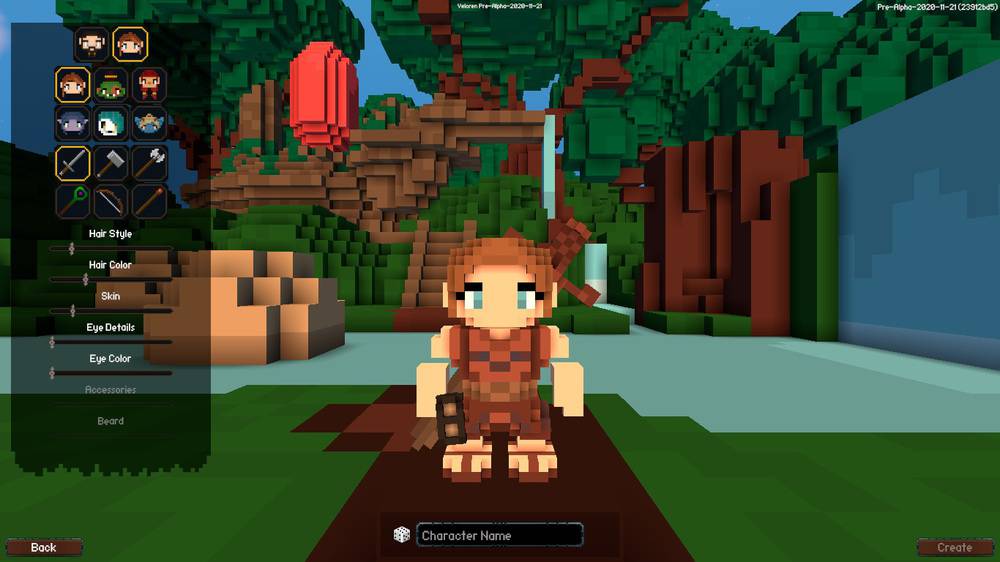 Capture d'écran du jeu Veloren, montrant un personnage en train d'explorer un monde ouvert avec une épée à la main