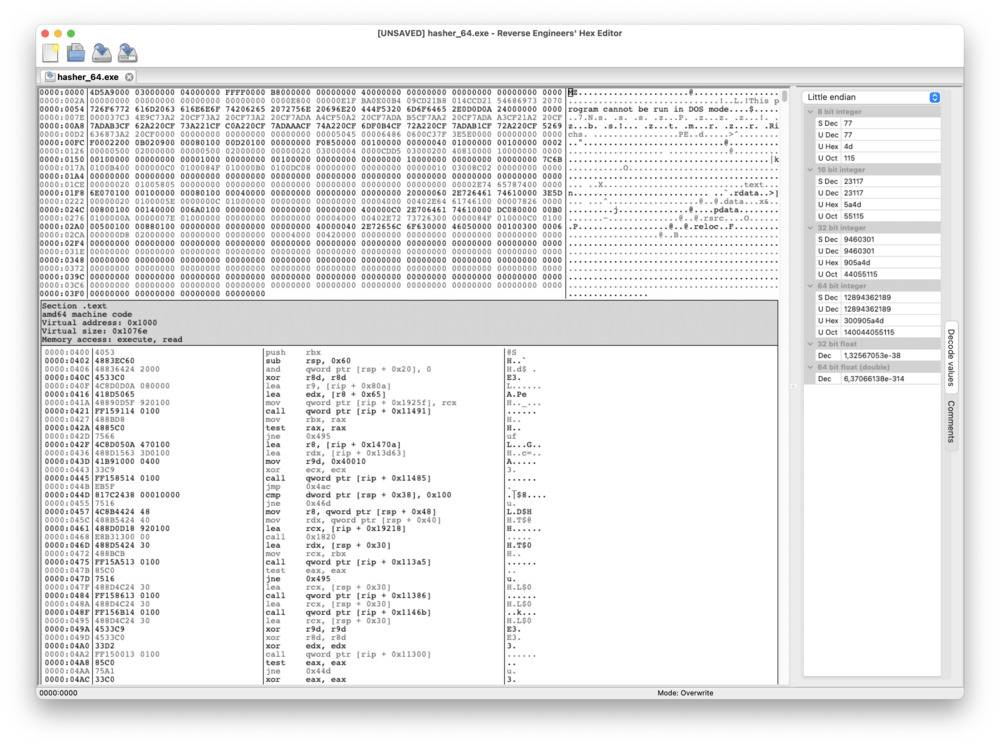 Capture d'écran de l'interface utilisateur de ReHex pour Mac