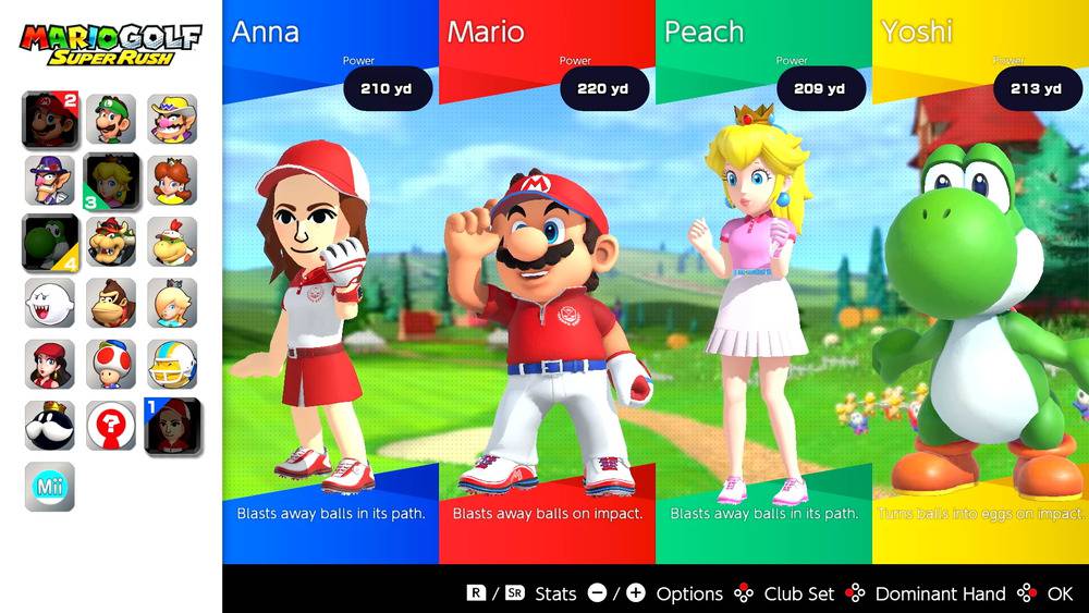 Mario jouant au golf sur un terrain ensoleillé avec une grande précision