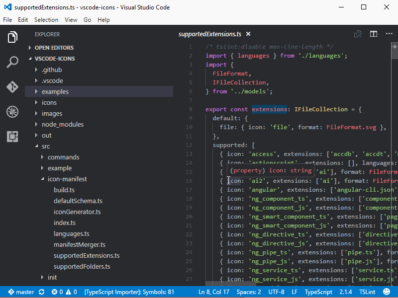 Capture d'écran montrant comment ajouter des icônes dans Visual Studio Code