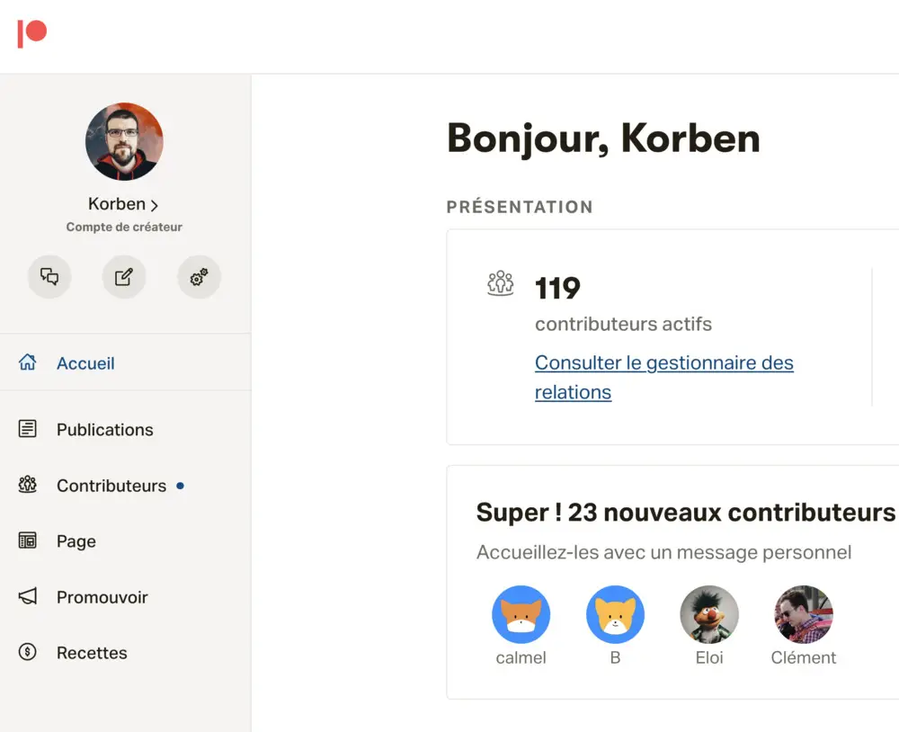 Graphique montrant l'évolution du nombre de soutiens à Korben.info