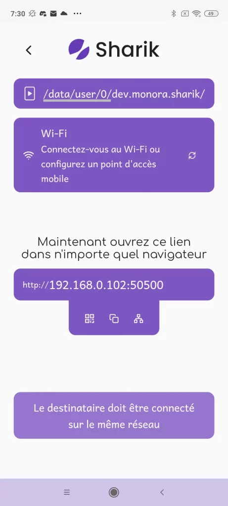 Sharik –  Partage de fichiers via Wifi ou hotspot mobile