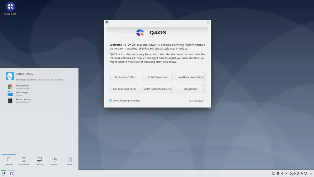 Capture d'écran de l'interface utilisateur de Q4OS
